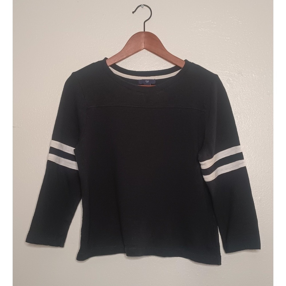 Gap Womens Black Varsity Stripe Long Sleeve Jersey Top Crew Neck Preppy Sz M